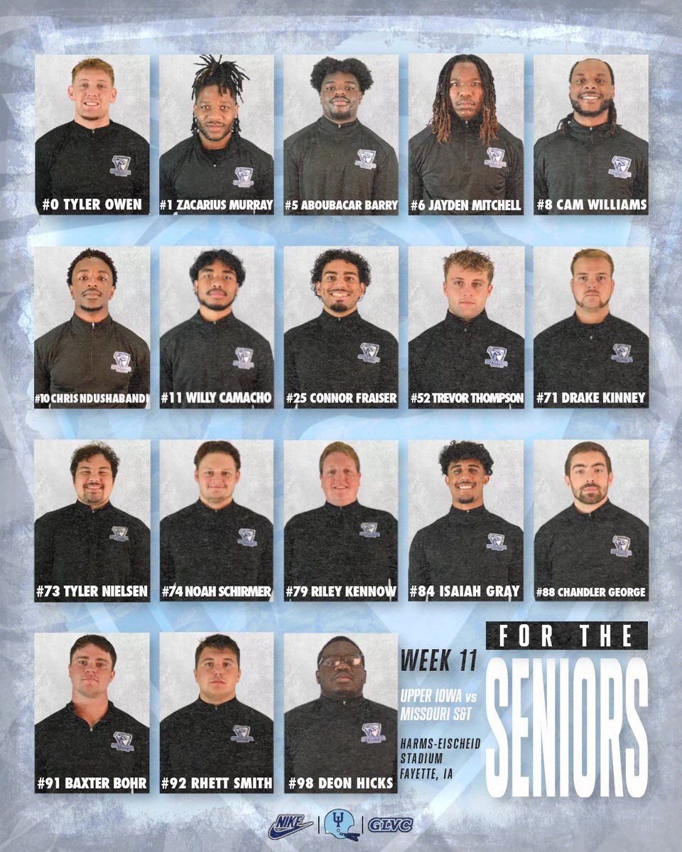 Upper Iowa Football (@upper_iowa_fb) on Twitter photo ๐๐ธ๐ป ๐ฝ๐ฑ๐ฎ ๐ข๐ฎ๐ท๐ฒ๐ธ๐ป๐ผโฆ
We honor our seniors - a dedicated and selfless group of individuals who have sacrificed and given so much to our program. We will miss them, but the culture theyโve helped to establish will continue - tomorrow, we play for them.
#SLEDGE | ๐ฆ๐ ๐๐ธ๐ป ๐ฝ๐ฑ๐ฎ ๐ข๐ฎ๐ท๐ฒ๐ธ๐ป๐ผโฆ
We honor our seniors - a dedicated and selfless group of individuals who have sacrificed and given so much to our program. We will miss them, but the culture theyโve helped to establish will continue - tomorrow, we play for them.
#SLEDGE | ๐ฆ๐
