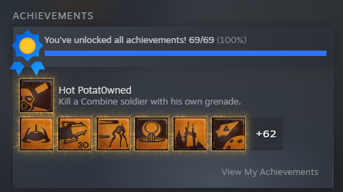 Omnomnick's tweet image. My favourite part of the Half-Life 2 20th Anniversary update is that the game now has 69 achievements.
Bravo.
