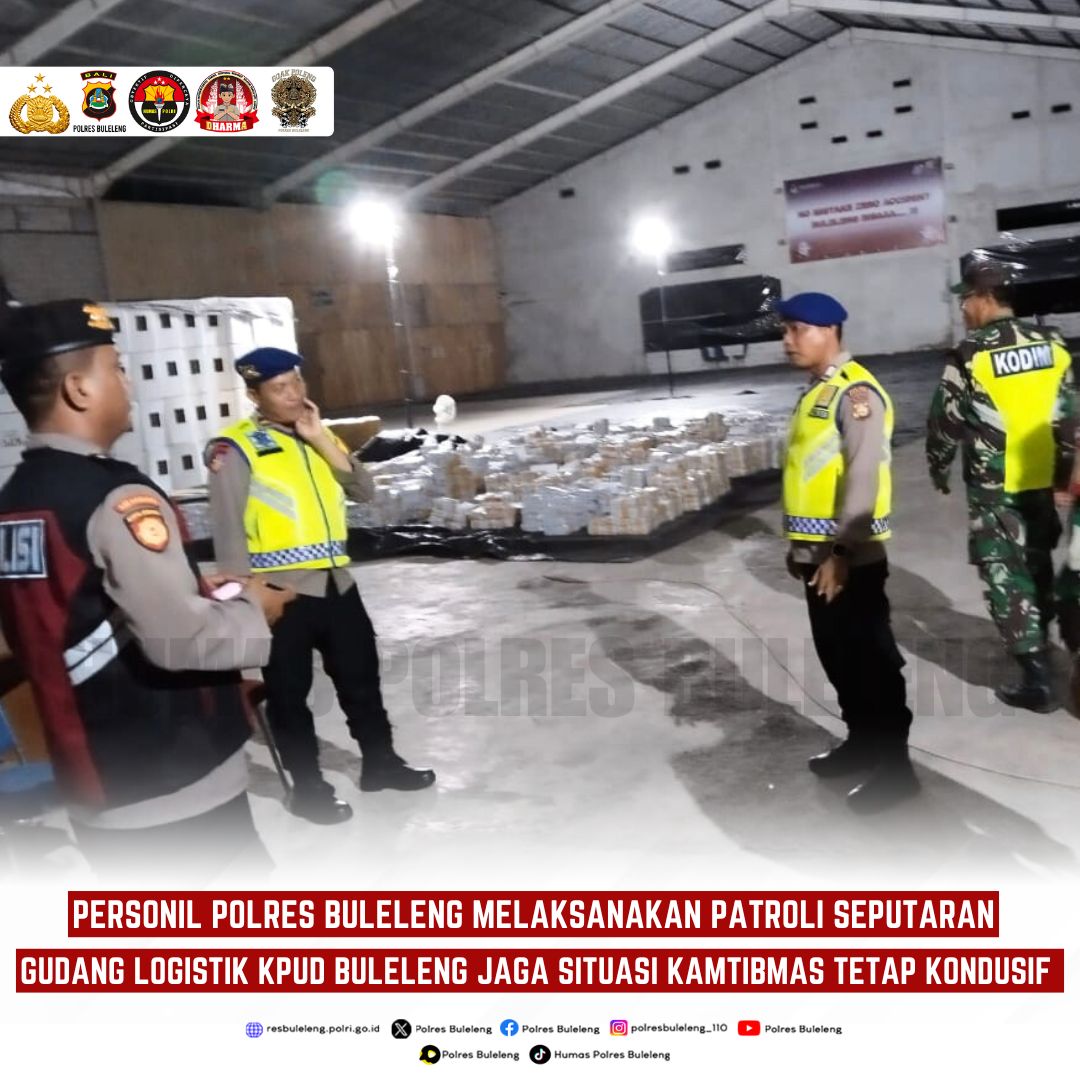 PolresBuleleng's tweet photo. Personil Polres Buleleng Melaksanakan Patroli Seputaran Gudang Logistik KPUD Buleleng Jaga situasi Kamtibmas Tetap Kondusif sehingga pelaksanaan Pemilukada Serentak Tahun 2024 nantinya dapat berjalan dengan lancar, aman dan damai
#OMP2024 #PolresBuleleng #goakpoleng https://t.co/FBoBRkJ8h5