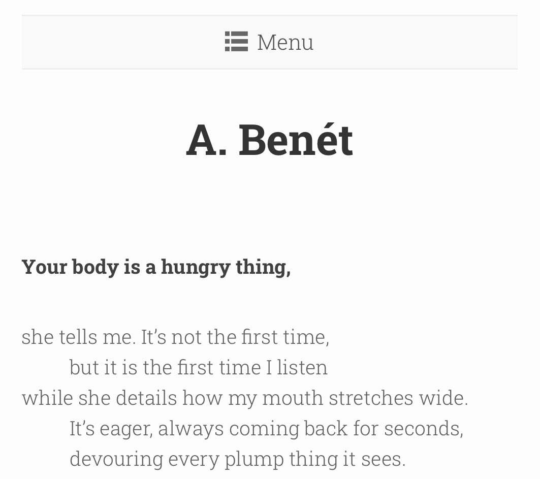 A. Benét (@benetthewriter) on Twitter photo so excited to announce two of my poems published today in <a href="/DiodeEditions/">Diode Editions 🇵🇸🇵🇸🇵🇸</a> ! one of them being my manuscript’s title poem 🤗 read my poems and the whole issue on their site ✨ so excited to announce two of my poems published today in <a href="/DiodeEditions/">Diode Editions 🇵🇸🇵🇸🇵🇸</a> ! one of them being my manuscript’s title poem 🤗 read my poems and the whole issue on their site ✨