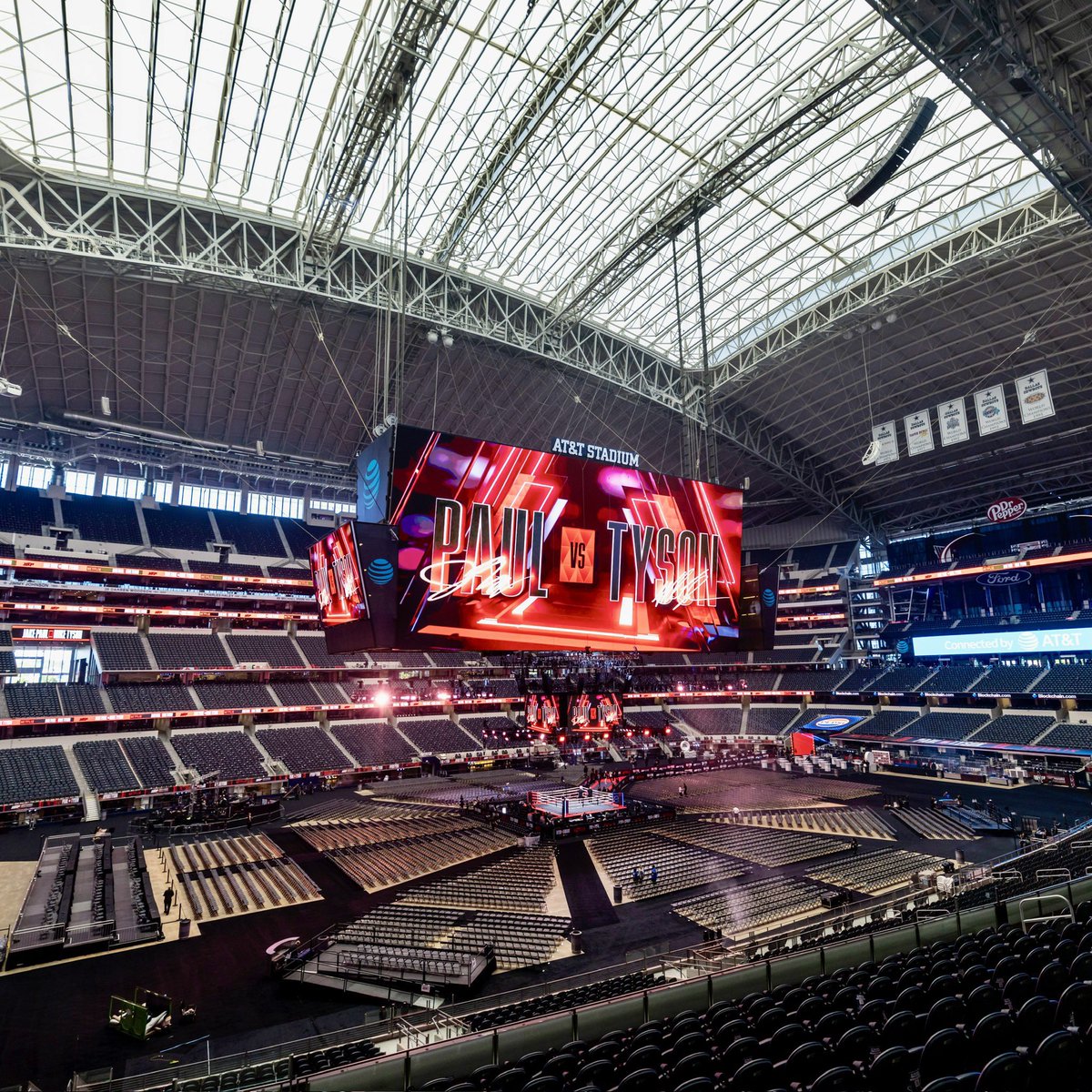 The Mike Tyson fight is held at the AT&amp;T stadium where  the Dallas Cowboys play. It holds 100,000 people.