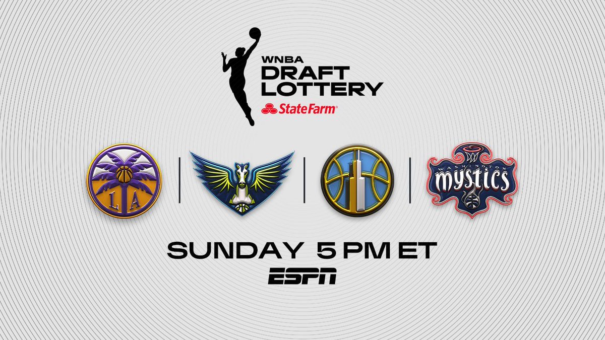 ESPN PR (@espnpr) on Twitter photo Sunday, don't miss the #WNBA Draft Lottery presented by State Farm
🏀 5p ET | ESPN
🏀 Head of League Operations, Bethany Donaphin, reveals Lottery results
🏀 Joined in studio by team reps <a href="/Reese10Angel/">Angel Reese</a>, <a href="/20sMaddy/">Maddy Siegrist</a>, <a href="/iamthathooper/">RJ👑</a> & <a href="/AaliyahEdwards_/">Aaliyah Edwards</a>
More: bit.ly/4fzvQhS Sunday, don't miss the #WNBA Draft Lottery presented by State Farm
🏀 5p ET | ESPN
🏀 Head of League Operations, Bethany Donaphin, reveals Lottery results
🏀 Joined in studio by team reps <a href="/Reese10Angel/">Angel Reese</a>, <a href="/20sMaddy/">Maddy Siegrist</a>, <a href="/iamthathooper/">RJ👑</a> & <a href="/AaliyahEdwards_/">Aaliyah Edwards</a>
More: bit.ly/4fzvQhS