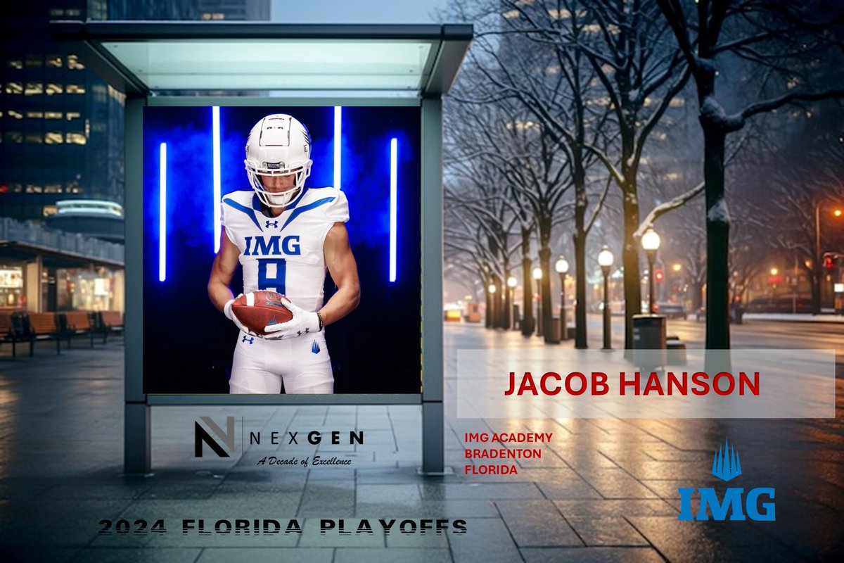 nexgenscouting's tweet photo. 2024 Florida Playoffs 
SSIA Playoffs - Round 1 
11/15/2024 
✅IMG Academy Varsity White @IMGAFootball  vs. Palm Beach Christian  
at 📍IMG Academy Stadium 
☑️2025 Jacob Hanson @JacobKHanson 
IMG Academy - Varsity White https://t.co/MajbOnwrKN