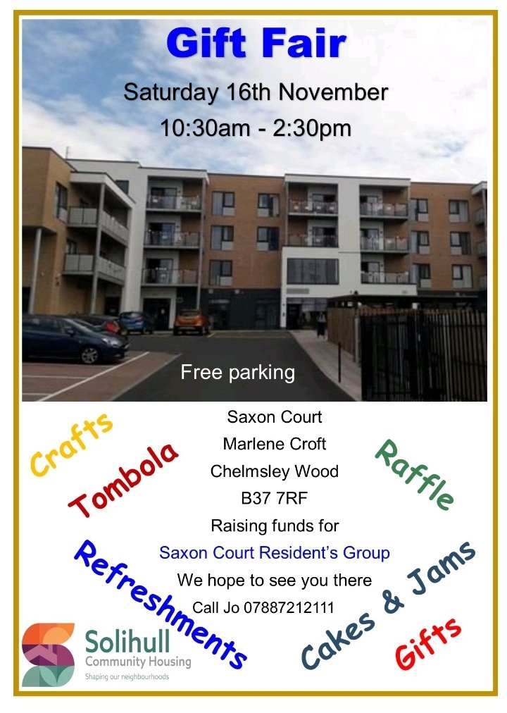 Saxon Court (@saxoncourtsch) on Twitter photo Saturday 16th November 10.30am-2.30pm
Join us for some festive shopping
<a href="/Solihullhousing/">Solihull Com Housing</a> <a href="/ageuksolihull/">Age UK Solihull</a> <a href="/3Treescentre/">ThreeTreesCentre</a> <a href="/colebridgetrust/">Colebridge Trust Charity & Social Enterprise</a> <a href="/CStreetwatch1/">Chelmsleywood-StreetWatch1</a> <a href="/InclusiveEvery1/">Inclusive Sports Academy CIC</a> <a href="/SolihullCDT/">Community Development Team</a> <a href="/EngagementSch/">SCH Engagement</a> <a href="/promotenorthsol/">Promote North Solihull</a> <a href="/LoveSolihull/">Love Solihull ๐</a> <a href="/BishopPrimary/">Bishop Wilson C. of E. Primary School</a> <a href="/ColeshillHeath/">Coleshill Heath School</a> <a href="/StAndrewsCWood/">St. Andrew's Church</a> Saturday 16th November 10.30am-2.30pm
Join us for some festive shopping
<a href="/Solihullhousing/">Solihull Com Housing</a> <a href="/ageuksolihull/">Age UK Solihull</a> <a href="/3Treescentre/">ThreeTreesCentre</a> <a href="/colebridgetrust/">Colebridge Trust Charity & Social Enterprise</a> <a href="/CStreetwatch1/">Chelmsleywood-StreetWatch1</a> <a href="/InclusiveEvery1/">Inclusive Sports Academy CIC</a> <a href="/SolihullCDT/">Community Development Team</a> <a href="/EngagementSch/">SCH Engagement</a> <a href="/promotenorthsol/">Promote North Solihull</a> <a href="/LoveSolihull/">Love Solihull ๐</a> <a href="/BishopPrimary/">Bishop Wilson C. of E. Primary School</a> <a href="/ColeshillHeath/">Coleshill Heath School</a> <a href="/StAndrewsCWood/">St. Andrew's Church</a>