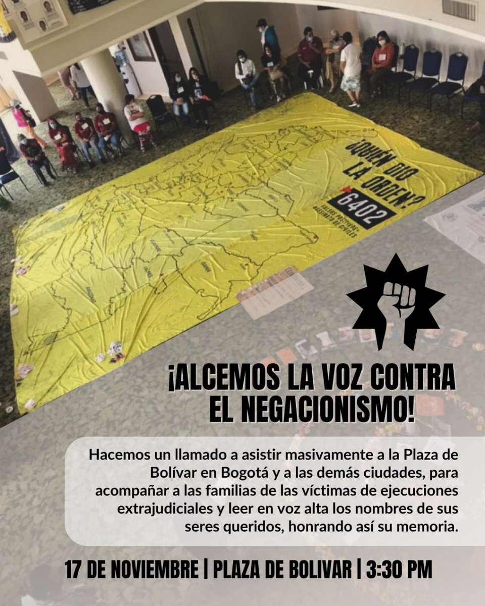 #NiFalsosNiPositivos 👥 

📌 _Las organizaciones de DDHH, acompañantes y víctimas_ alzamos nuestra voz contra el negacionismo _y la revictimización contra las familias de las y los jóvenes ejecutados extrajudicialmente y presentados falsamente como bajas en combate por