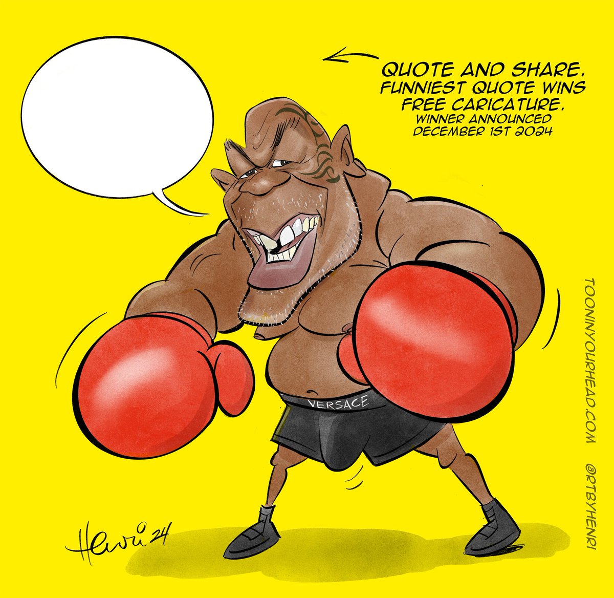 HenriGoldsmann's tweet photo. QUOTE AND SHARE. 
Funniest quote for @MikeTyson wins free caricature! 🥊

#miketyson #JakePaul #boxing #jake 🥊  #tysonvpaul #PaulVsTyson #netflix  #caricature #caricaturas #cartoon #marketing #art #humor #news #tyson  #usa 🇺🇸 #texas #ironmiketyson https://t.co/J7lWzqO6hE