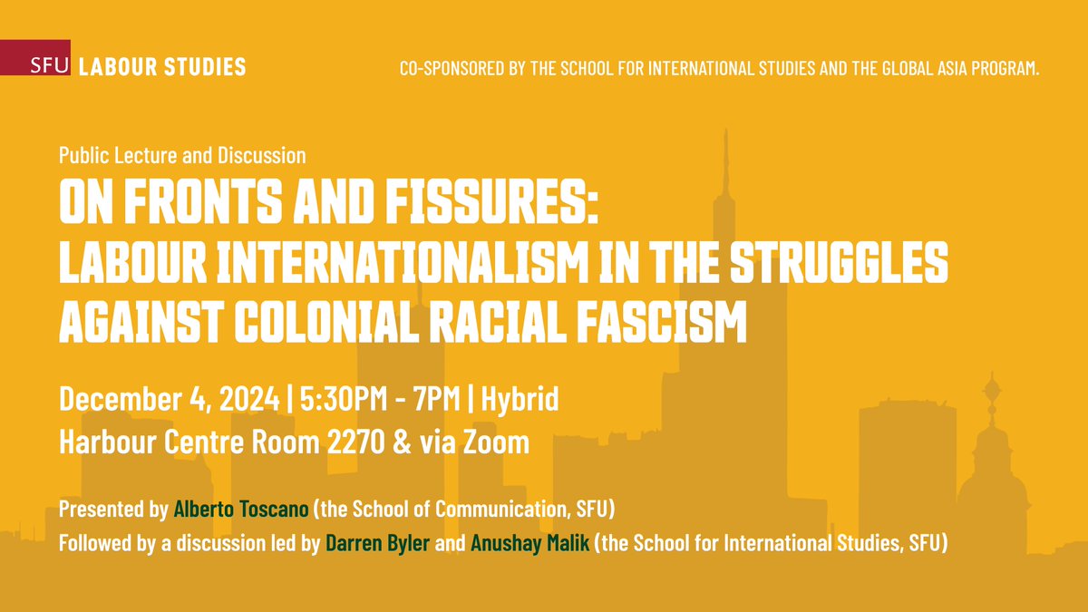 Join us for a public lecture by Alberto Toscano, with Darren Byler and Anushay Malik on December 4 at 5:30PM! Read more and register at bit.ly/Labour_Interna…