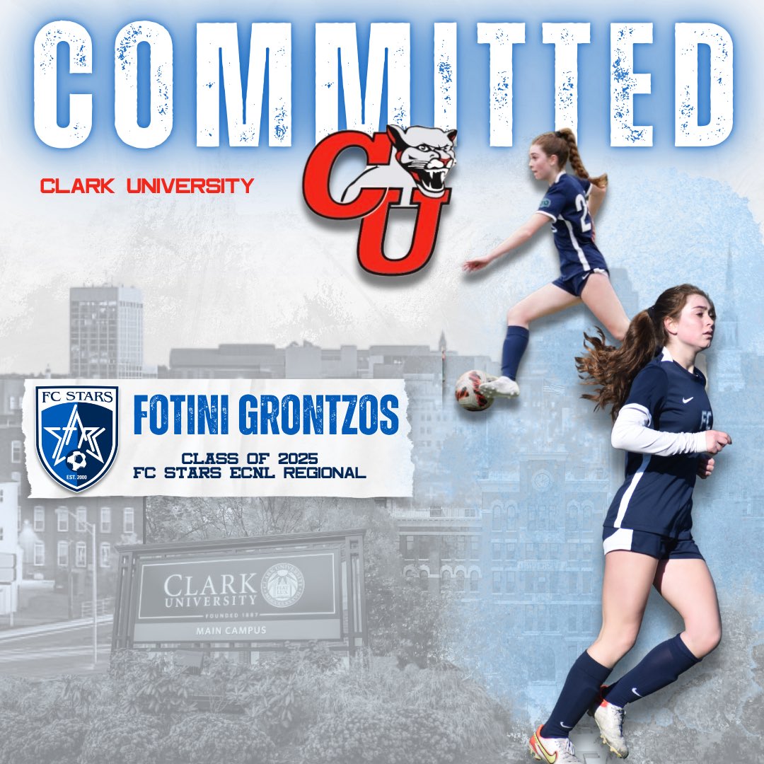Congratulations to FC Stars ECNL Regional player Fotini Grontzos on her commitment to the admissions process at Clark University! ⭐️🔴 <a href="/ClarkUWSoccer/">Clark Women's Soccer</a> 
#FCStars #ProvenPathway #RollCougs