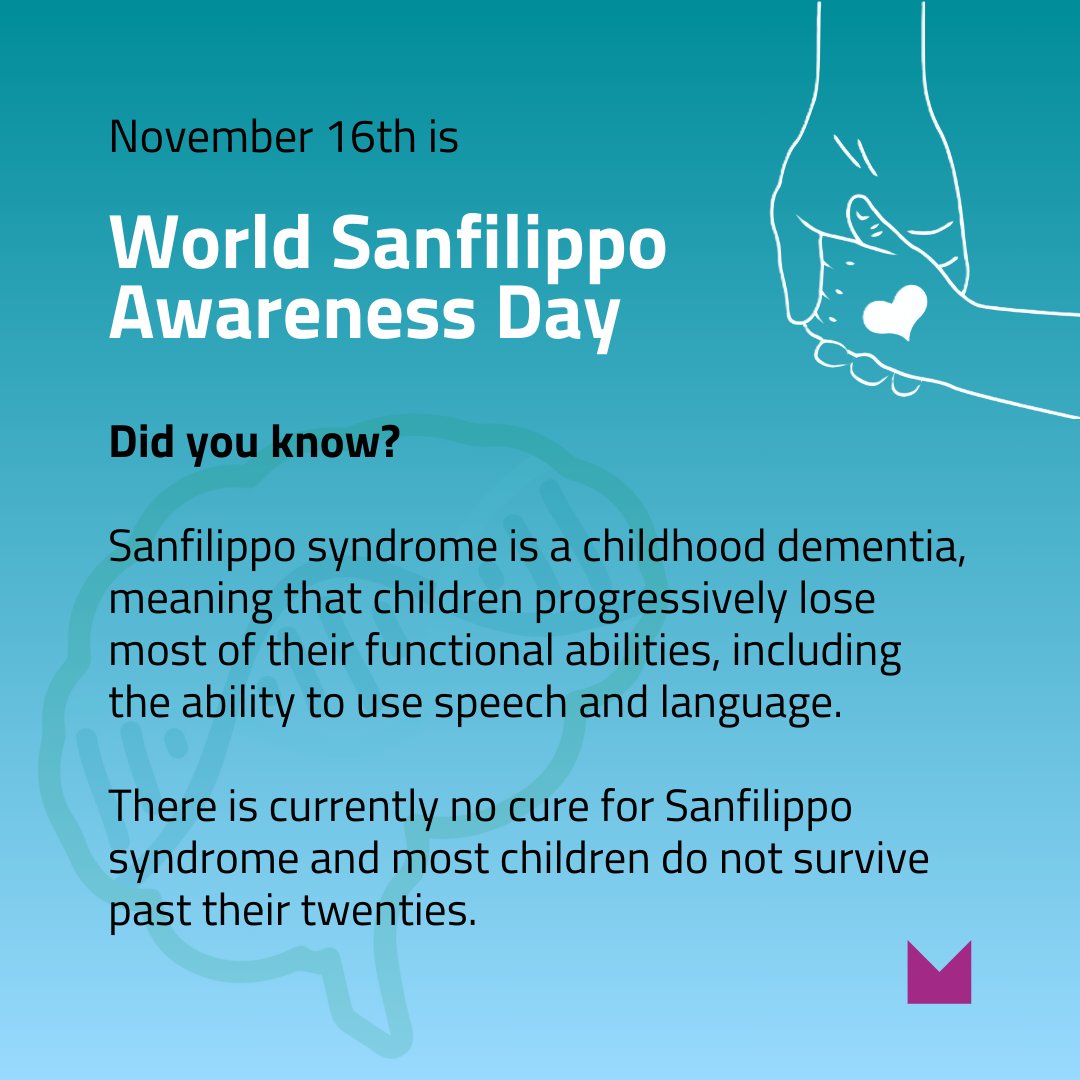 🤝💜Today is #WorldSanfilippoDay. Children with #SanfilippoSyndrome, a childhood dementia, often lose their #speech &amp; #language abilities within the first decade of their life. This day aims to spread awareness for families living with Sanfilippo and honour those who have passed.