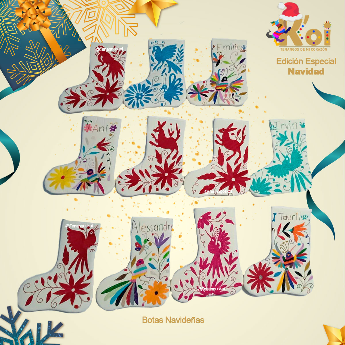 TenangosK's tweet photo. La #Navidad llegó a Tenangos K´oi. Te presentamos nuestras hermosas prendas para el hogar bordadas a mano con #Tenangos. Contamos con Pie de Árbol, Botas Navideñas, Caminos de mesa y Cojines. Todo es hermoso y se pueden personalizar con los colores de tu preferencia. 🎄🎁 #Arte https://t.co/cvYCJsWFFl