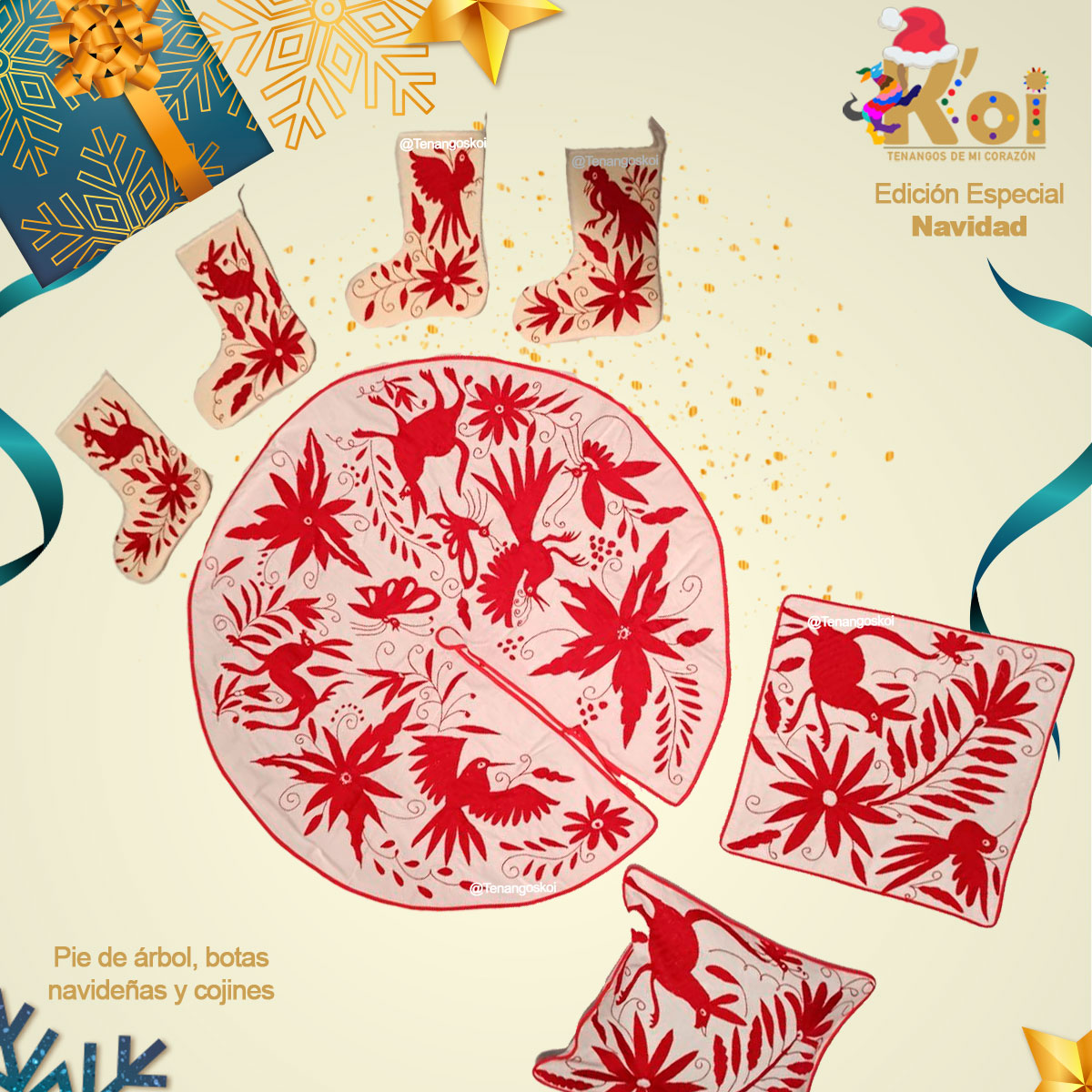 TenangosK's tweet photo. La #Navidad llegó a Tenangos K´oi. Te presentamos nuestras hermosas prendas para el hogar bordadas a mano con #Tenangos. Contamos con Pie de Árbol, Botas Navideñas, Caminos de mesa y Cojines. Todo es hermoso y se pueden personalizar con los colores de tu preferencia. 🎄🎁 #Arte https://t.co/cvYCJsWFFl