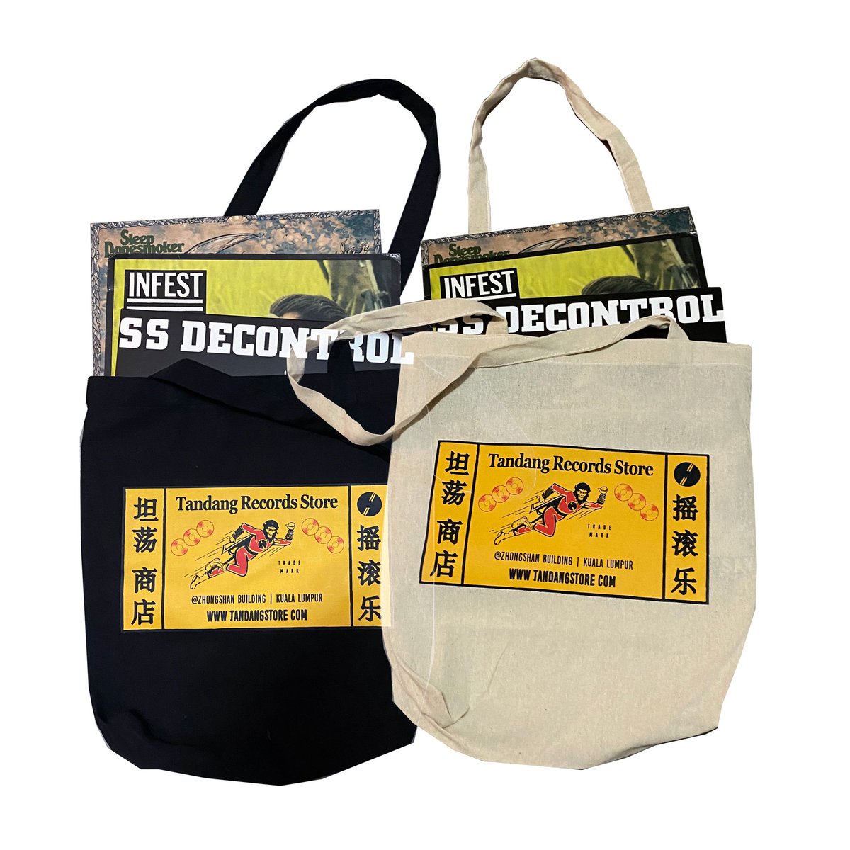 BACK IN STOCK !!

• Tandang “Super-Ape” Tote Bag
RM 45.00

- Available on Black &amp; White Color!
- Measure : 13.5” x 15” with handle - 31” 
- Come with inner pocket!
** LPs &amp; Cassettes are just for illustration purpose.

Order now at tandangstore.com