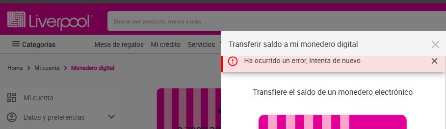 soyOmitir's tweet photo. @liverpoolmexico por qué ya no se puede transferir un monedero físico al digital? segundo monedero consecutivo que pasa lo mismo, en el sitio web y en la app https://t.co/SC6boCjaXS
