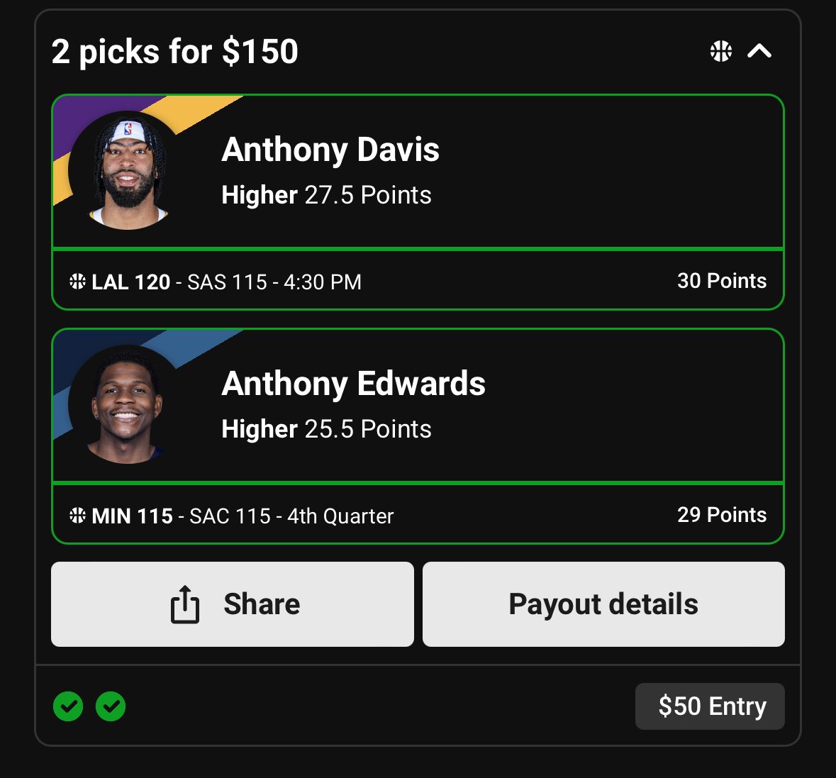 PlugThaZeus's tweet photo. Cash the 3X ✅ My only 2 pick today 💰

Dub Club 🔜
25.5 line last night for Anthony Edwards, woke up and his line was 27.0, and AD beat his line so bad they stopped counting at 30💀

#UnderdogFantasy #GamblingX #SportsbettingX https://t.co/Qjb2t97EIy