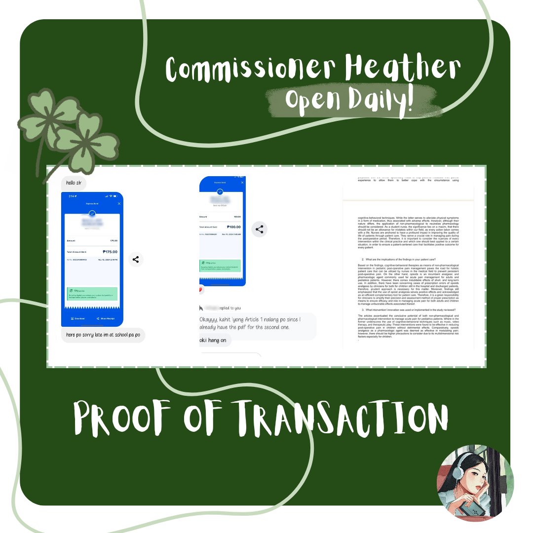 ── .✦ Secured Commissions

જ⁀➴ #commissionerheather_proofs

Yey! We’ve catered a Nursing-related task! 

Do not hesitate to reach out!!! 

.𖥔 ݁ ˖ I am always open for rush &amp; non-rush commissions. Don't hesitate to reach out! 🍀