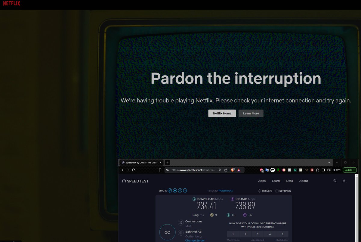 LidstromPeter's tweet photo. @netflix Well it would be great IF WE EVEN COULD WATCH IT! Get your crappy stuff working ffs!! And btw... The error message i get tells ME to check MY internet connection.. HOW ABOUT IF YOU CHECKED YOUR OWN???!!!!  And btw.. STOP CANCELLING every great tv-show after just one season!!! https://t.co/IZcfcRm92I