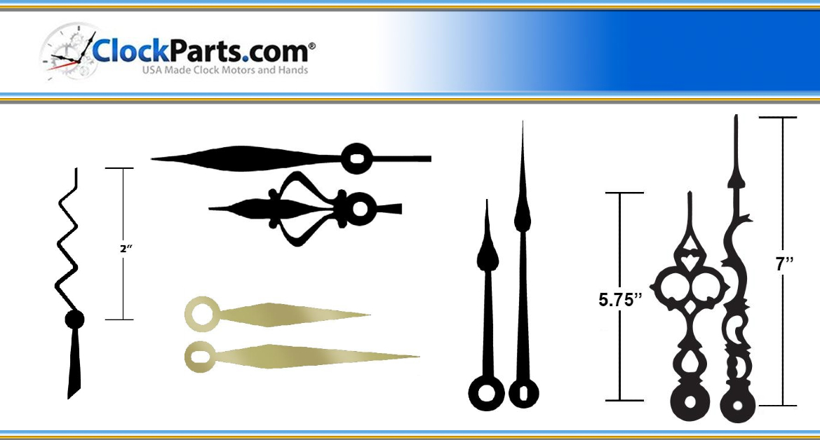 ClockPartsCom's tweet image. Our USA-made #ClockHands come in pre-matched pairs! Measure the minute hand from the center hole to the tip. All hands fit most "I" shaft quartz movements and can be trimmed to size for your perfect clock project. 🕰️ clockparts.com/clock-hands/ #ClockBuilding
