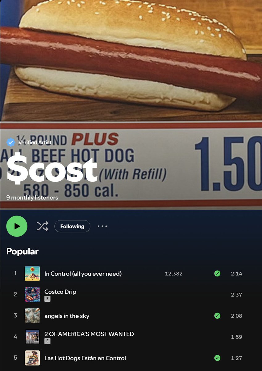 TBabb02's tweet image. Rebrand of the $cost Spotify, preparing for the 🌭revolution.

New album dropping soon. #inControl

Listen here: open.spotify.com/artist/0XdBCHN…