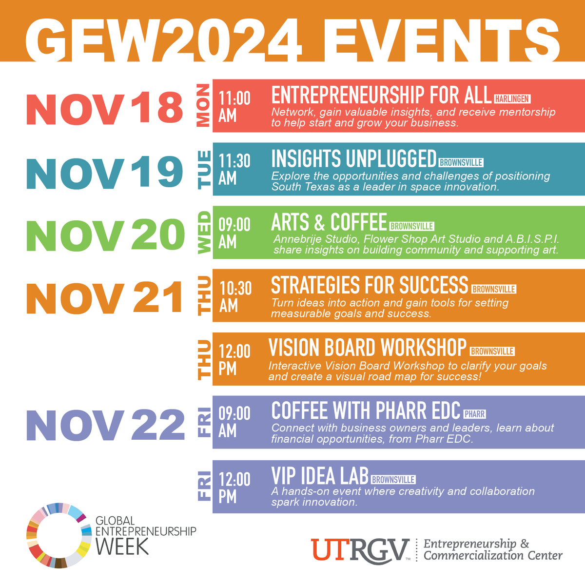 UTRGV_ECC's tweet photo. 🌟 GEW 2024 is coming to the Valley!

Join UTRGV ECC for a week of bold ideas, inspiring stories, and hands-on experiences.

🚀 Space innovation
🎨 Art &amp; entrepreneurship
🛠️ Workshops
☕ Coffee talks
🍽️ Lunch included!

📍 RSVP now: https://t.co/wl4JaFlAid

#GEW2024 #Innovation https://t.co/fGIw71T6ZC