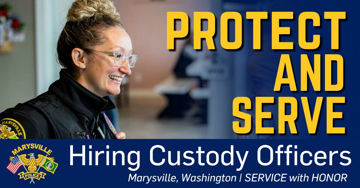 MarysvilleWAPD's tweet photo. Protect and serve the Marysville community. Apply to #JoinMPD!
Our department is hiring entry-level and lateral-level custody officers in the second-largest city in Snohomish County. Lateral custody officers are eligible for a $5,000 hiring incentive!
https://t.co/FkJLL3RGuU https://t.co/u8NJKqIpQw