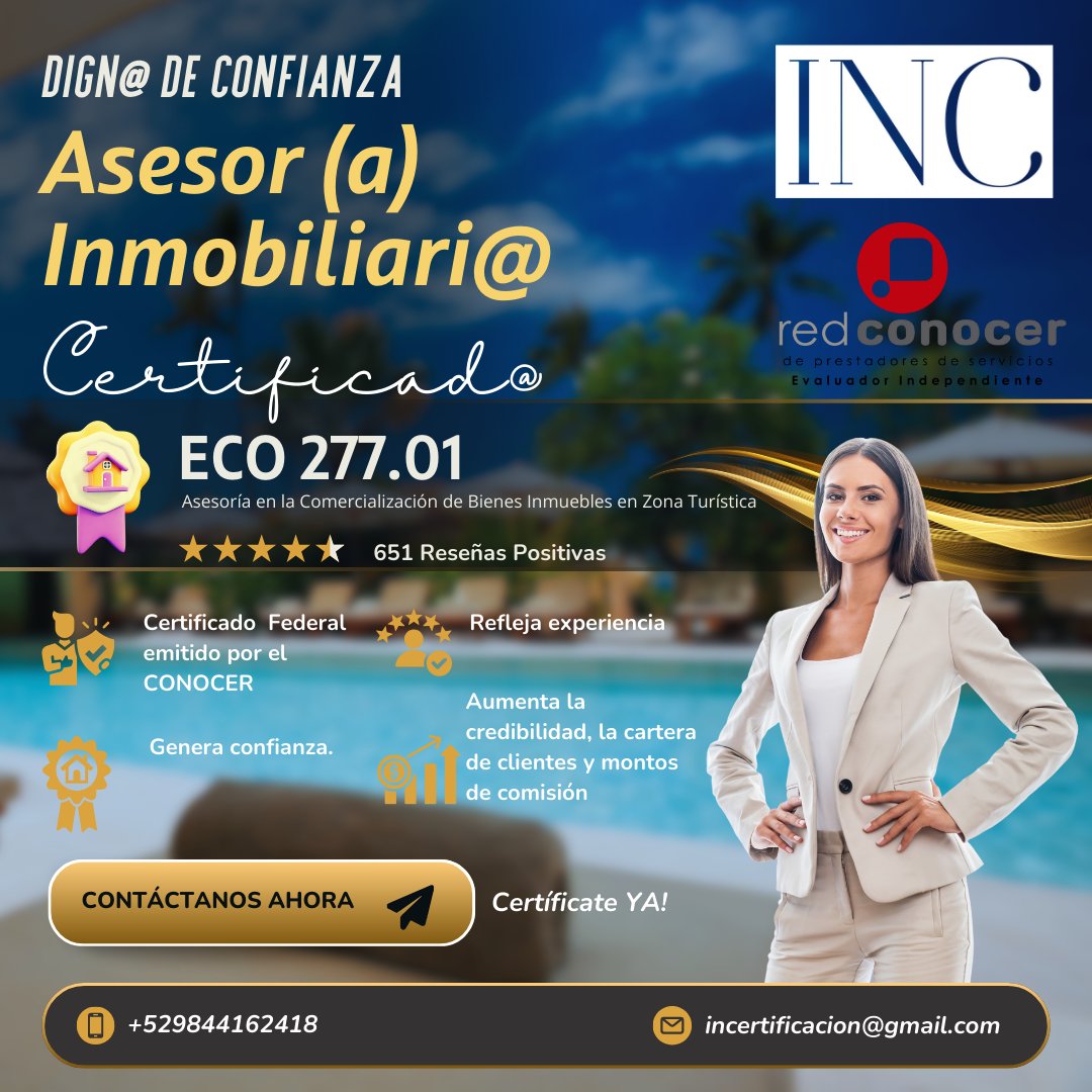 INC87711115's tweet photo. Si Comercializas inmuebles en México, es obligación por Ley, estar certificado. Aquí te decimos cómo sin tomar cursos, ni pagar diplomados 👉🏻https://t.co/fJBp6VSGOt #MiFotoBang #JuniorTuPapa #Otzolotepec #MissUniverse2024 #Jin_RunningWild #RealEstate #RealEstateTips @ConocerMx https://t.co/DObPs2kgZS