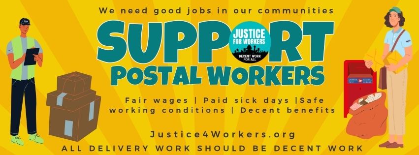 fairwagesnow's tweet photo. ➡️ All delivery work should be decent work!
📮 Postal workers–members of @cupw–are fighting for good jobs in our communities!
💥 Here are 3 easy ways to show your support: https://t.co/npfL2smsAe
#SupportPostalWorkers #Justice4Workers https://t.co/i0Pmrq2nia