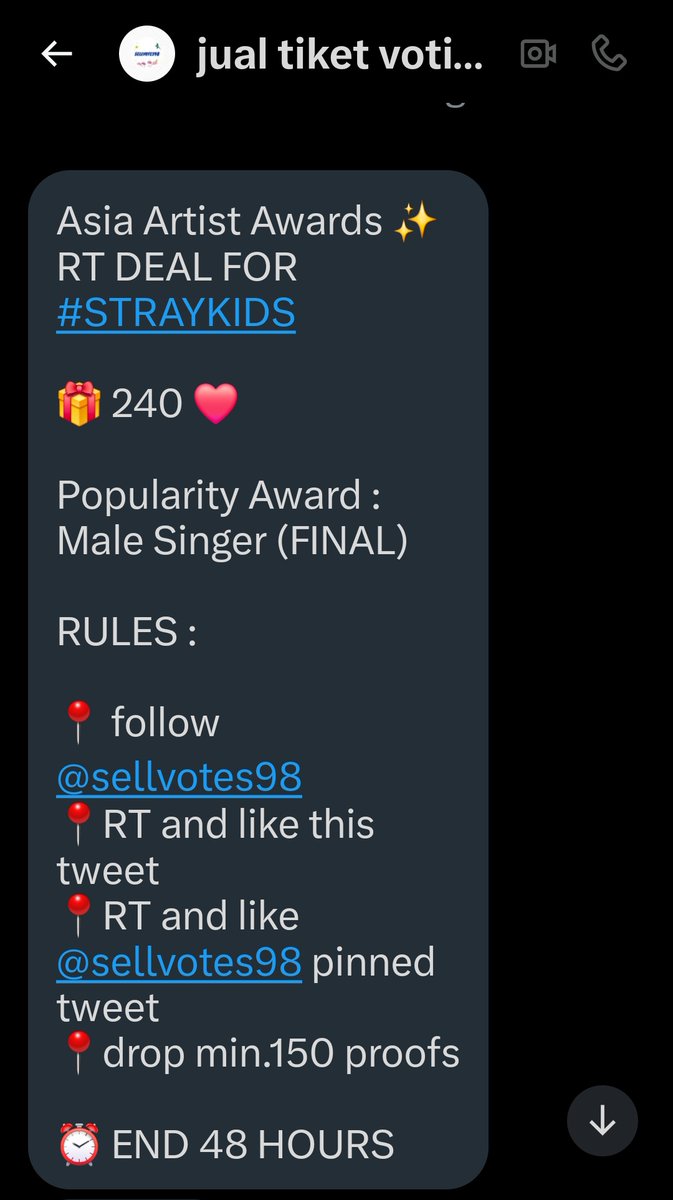 Miral_Bahaa_'s tweet photo. Asia Artist Awards ✨
RT DEAL FOR #STRAYKIDS

🎁 240 ❤️

Popularity Award : Male Singer (FINAL) 

RULES :

📍 follow @sellvotes98
📍RT and like this tweet
📍RT and like @sellvotes98 pinned tweet📌
📍drop min.150 proofs

⏰ END 48 HOURS https://t.co/uVkHacFSJq