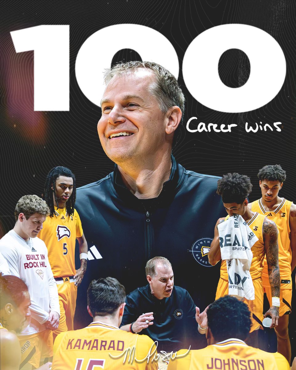 Winthrop_MBB's tweet image. Congratulations to our head coach @MarkProsser15 - Many more to come!

#ROCKtheHILL | #BigSouthMBB