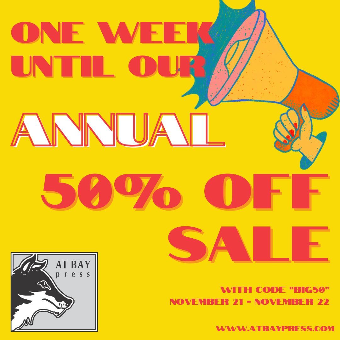 atbaypress's tweet photo. One more week until our annual 50% Off sale!! Use code "BIG50" on our books, autographed dust jackets, autographed posters, coasters and other ephemera and collectibles! Sale starts 12:00AM November 21st and ends 12:00AM November 22nd

#annualsale #50offsale #50percentoff https://t.co/G0zJ7abwde