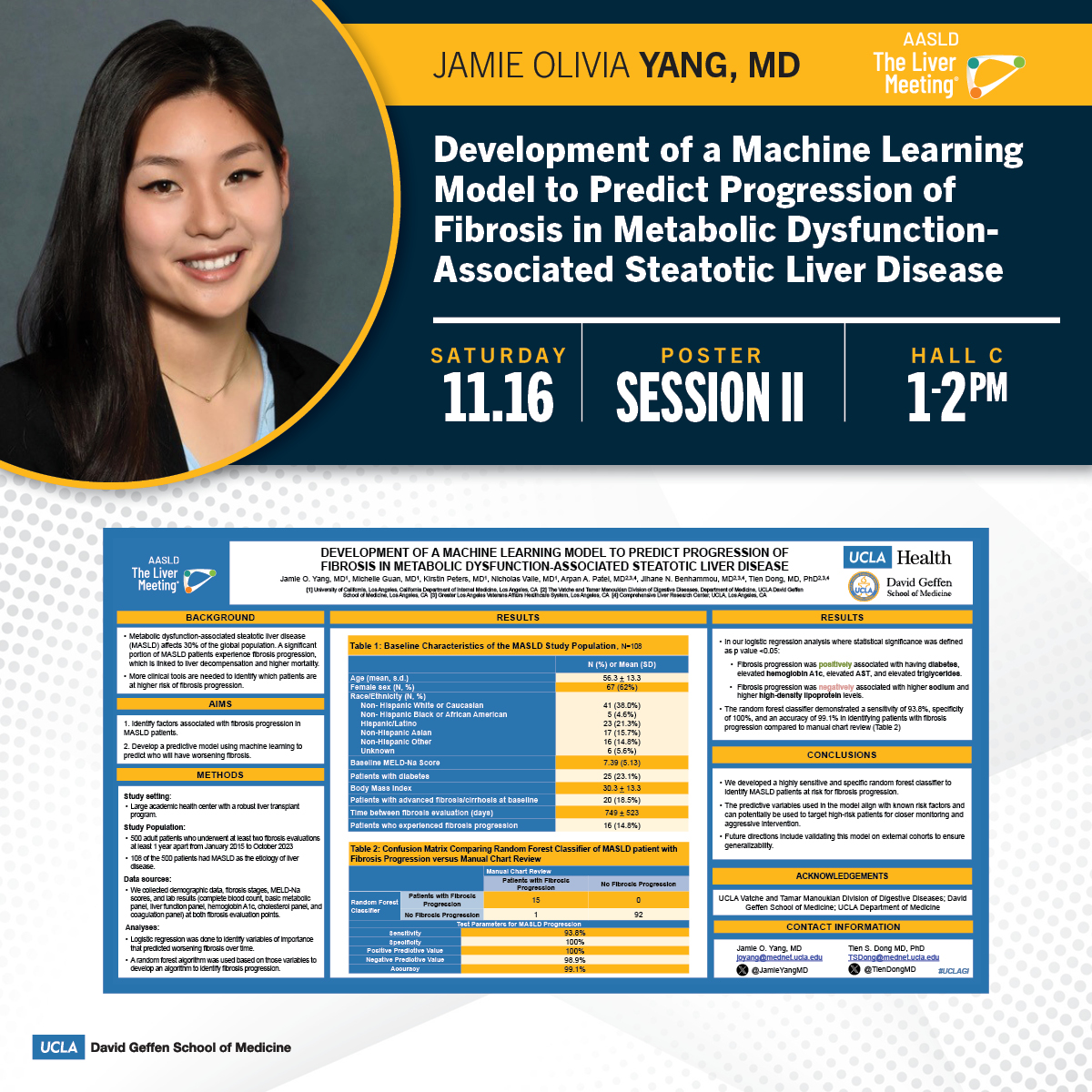 Development of a Machine Learning Model to Predict Progression of Fibrosis in Metabolic Dysfunction-Associated Steatotic Liver Disease

🌠 <a href="/JamieYangMD/">Jamie O. Yang, MD</a>
👥<a href="/Michelle8Guan/">Michelle Guan</a> <a href="/KirPeters/">Kirstin Peters</a> Nicholas Valle <a href="/ArpanPatelMD/">Arpan Patel, MD PhD (he/him/his)</a> @JBenhammouMD <a href="/TienDongMD/">Tien Dong MD, PhD</a>

🕑November 16, 1–2pm
👉#TLM24 Poster Session