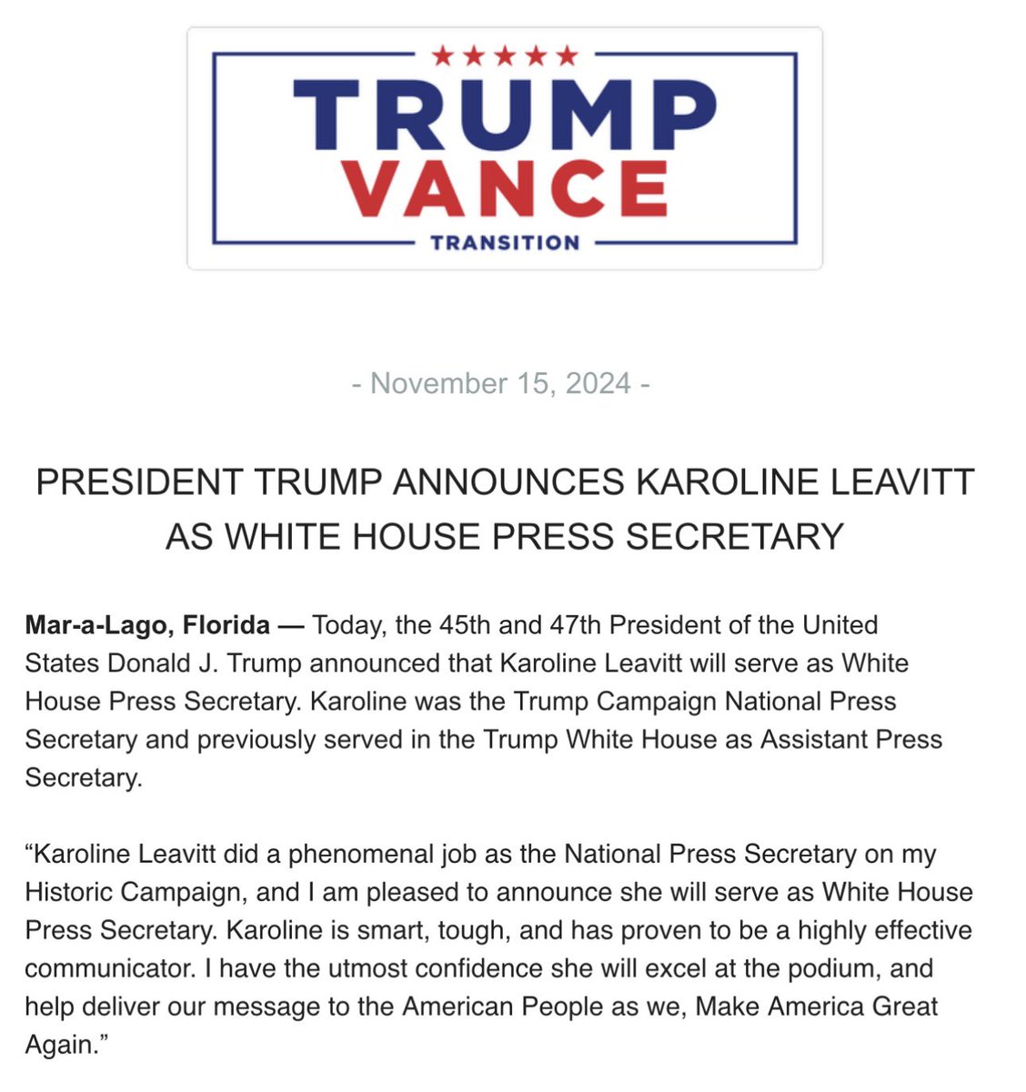 Karoline Leavitt tweet media