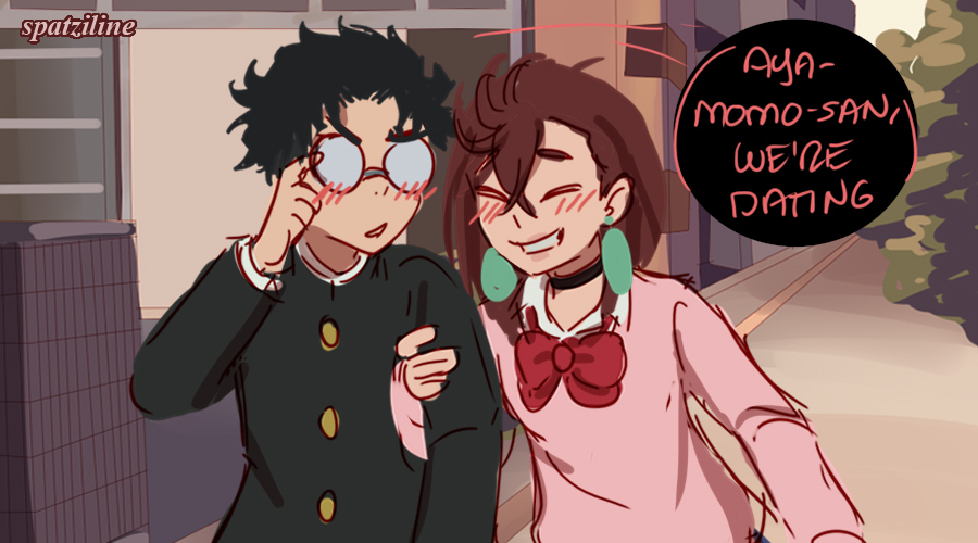 spatziline's tweet image. Okarun has a crush on Momo (incorrect quote) #dandadan #okamomo