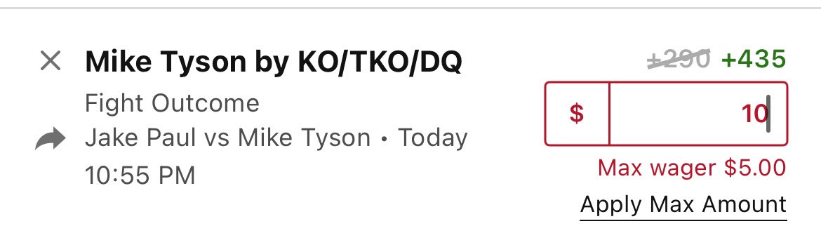 DraftKings must have a huge liability to limit my fish account at $5 for Tyson knockout