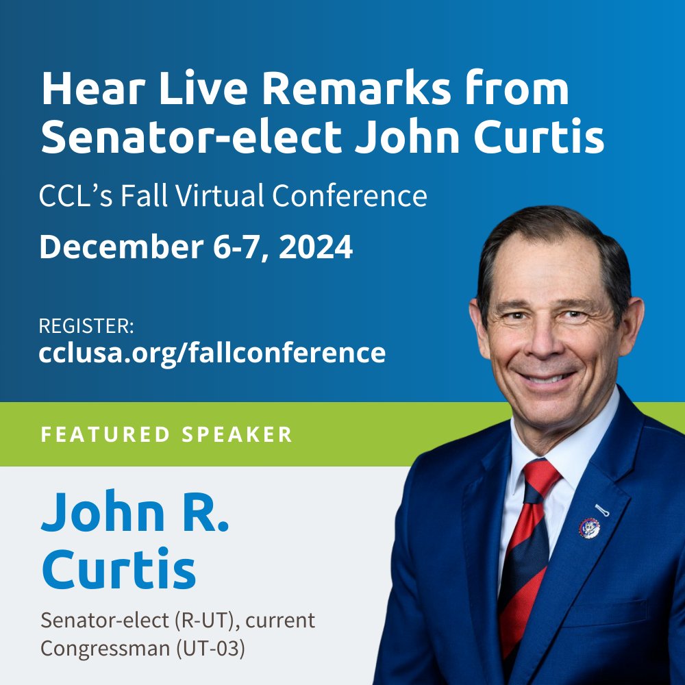 citizensclimate's tweet photo. JUST ANNOUNCED: U.S. Senator-elect John Curtis (UT) will join us at this year's Fall Conference!

Don't miss out. Register now ➡️ https://t.co/bu4NdLv8dZ https://t.co/dFETbRiHMm