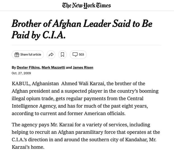 sethharpesq's tweet photo. At the height of the global heroin crisis, fully HALF the world's heroin came from a single valley in Afghanistan, the Helmand. The drug trade there was controlled by Ahmed Wali Karzai and the clan of Nasim Akhundzada. Both were paid CIA proxies and part of the US client state. https://t.co/5pcOhfxoKL