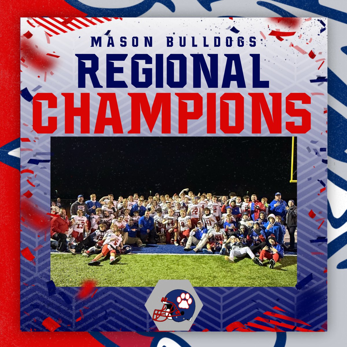 Mason_Bulldogs's tweet photo. Football advances to their 4th consecutive Semi-Final! They will play Saturday against MLK  at a location TBA. Go Bulldogs! https://t.co/OarJWhStMk