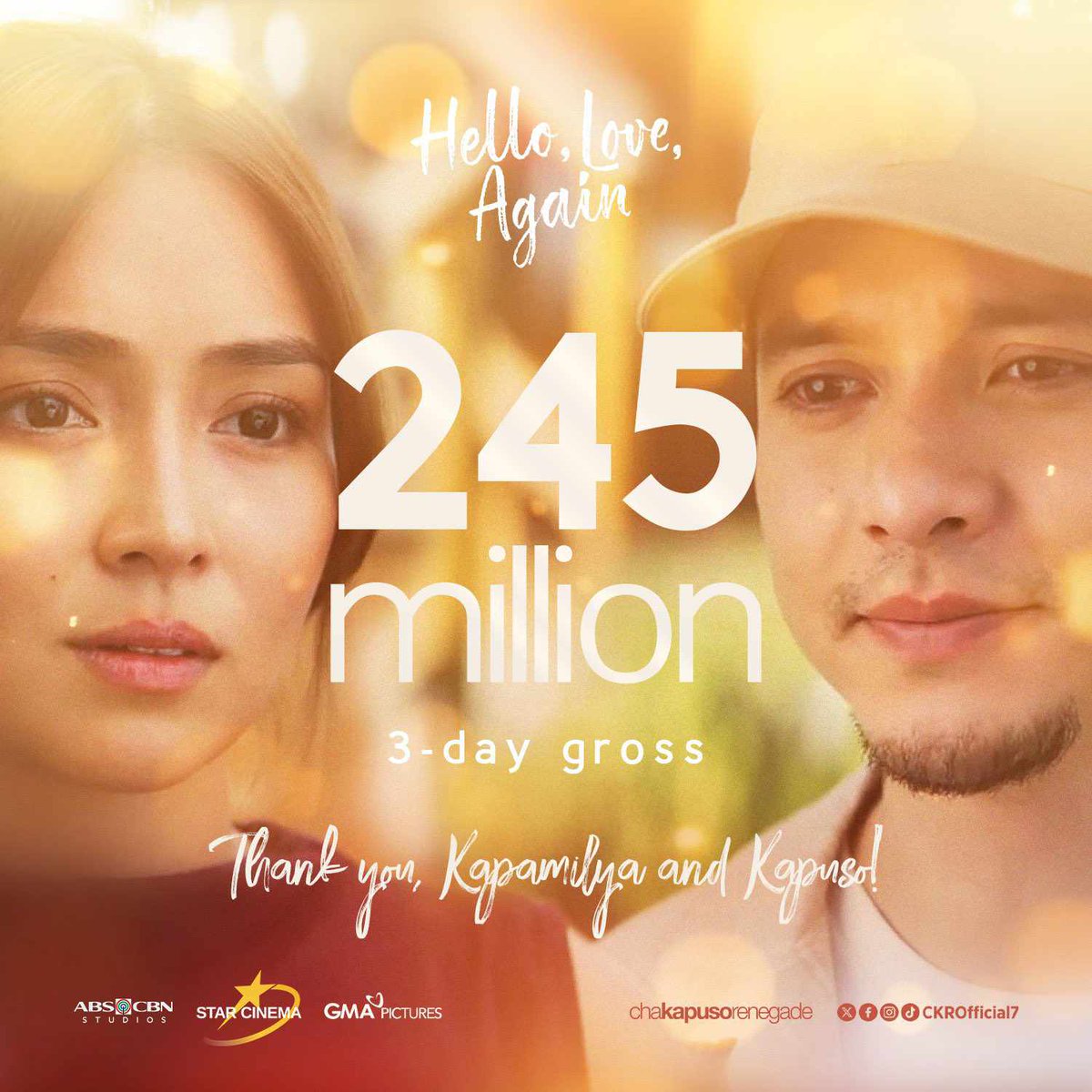 Happy 4th day Team Hello, Love, Again! Congratulations!!! 👏🎉♥️
<a href="/aldenrichards02/">Alden Richards</a>  <a href="/bernardokath/">KATH 🐘</a> 
#ALDENRichards 
#HelloLoveAgain  still showing in cinemas near you!!!