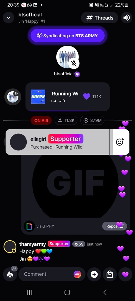 ArmyMtyoff's tweet photo. Quien anda por acaaaaa???

Listening Party https://t.co/JTHpxzH0Pd

HAPPY BY JIN TODAY
RUNNING WILD TODAY
#Jin_RunningWild
#햅피하게_락진으로_러닝와일드
#석진이와_함께라서_HAPPY https://t.co/36INuUASwj
