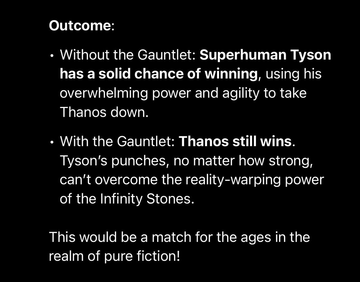 MichaelATrudeau's tweet photo. For those betting against Iron Mike, I asked AI to do a hypothetical match up against Thanos… #MikeTyson #JakePaul https://t.co/nFN7wmNYdV