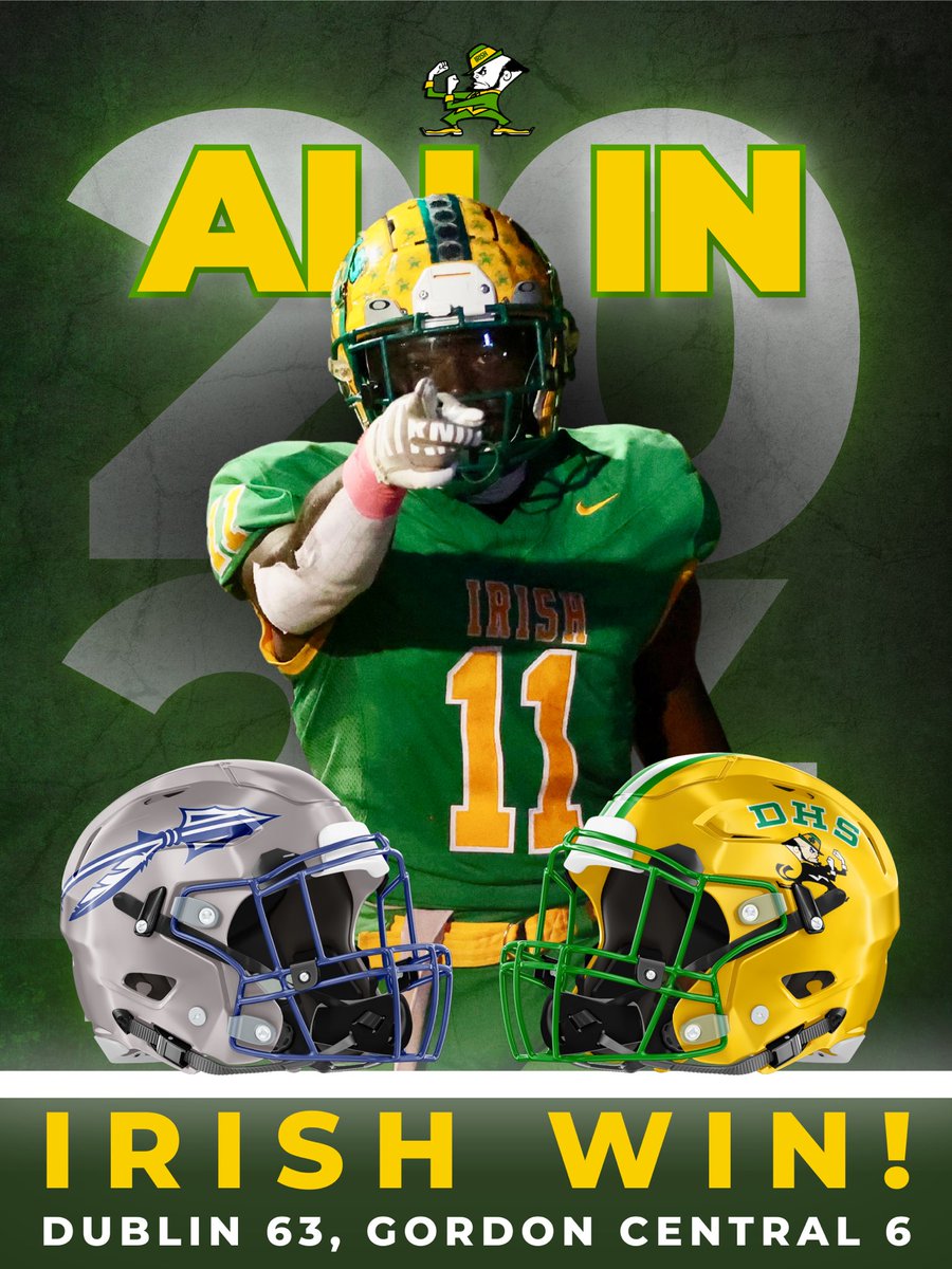 dcsirish's tweet photo. Your final from Shamrock Bowl: Dublin 63, Gordon Central 6! Great game, Irish. Now, let’s prepare for Round 2! #tradition #GoIrish ☘️🏈
@GPBsports @OfficialGHSA https://t.co/OdJpzNZ68l