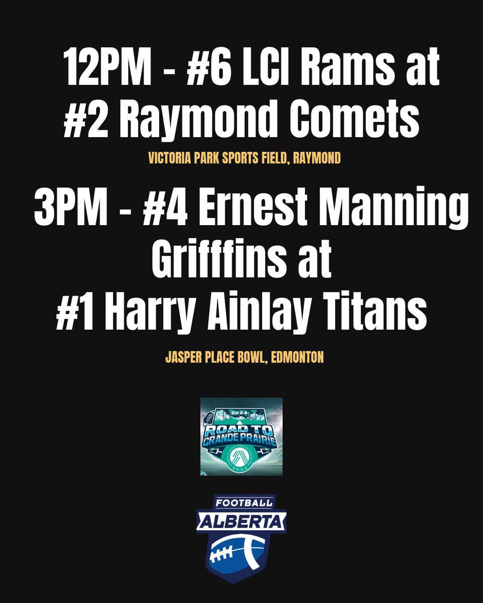 Tomorrow we will have semi-final games across the province but none too farther from the VIRTUAL DOUBLE-HEADER in Raymond and Edmonton. Head over to our IG profile for live streaming links!
🏈🏈
#football #footballalberta #asaaprovs #semifinals #provincials