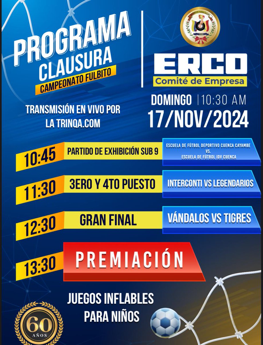 🫡Con los juguetes listos!!!

👉Este domingo 17 de noviembre saltamos a la cancha para trasmitirles todas las emociones de la FINAL del Campeonato de fulbito organizado por el Comité de Empresa ERCO.

🔋Estamos desde las 10:30.

📢Acompáñanos!!!!