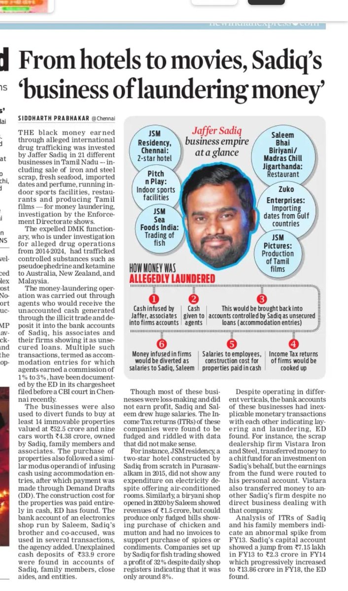 How the ex dmk functionary Jaffer Sadiq laundered the drug money for various businesses in Tamil Nadu! He got caught before he could become a kalvi thanthai and Minister !