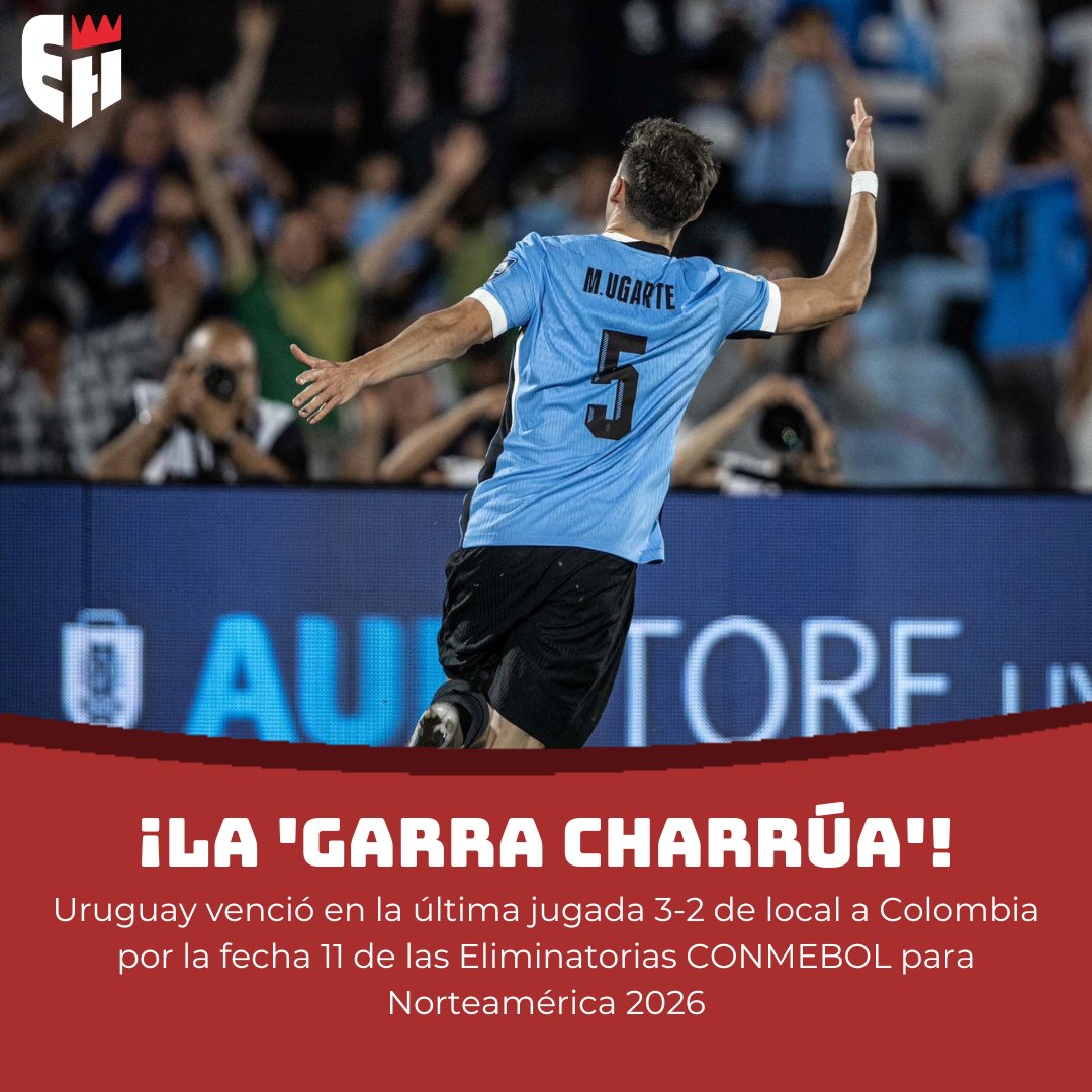 ¡LA "GARRA CHARRÚA"! 

📌 "La Celeste" es 2° con 19 puntos, mientras que "Los Cafeteros" son 3° con los mismos puntos. 

⚽️🔵⚫️ D. Sánchez (AG, 57'), R. Aguirre (60'), M. Ugarte (90+11')
⚽️🟡🔴 J.F. Quintero (31'), C. Gomez (90+6')

✍️<a href="/JoseAlonso1849/">José Alonso</a>

#futbol #Uruguay #Colombia