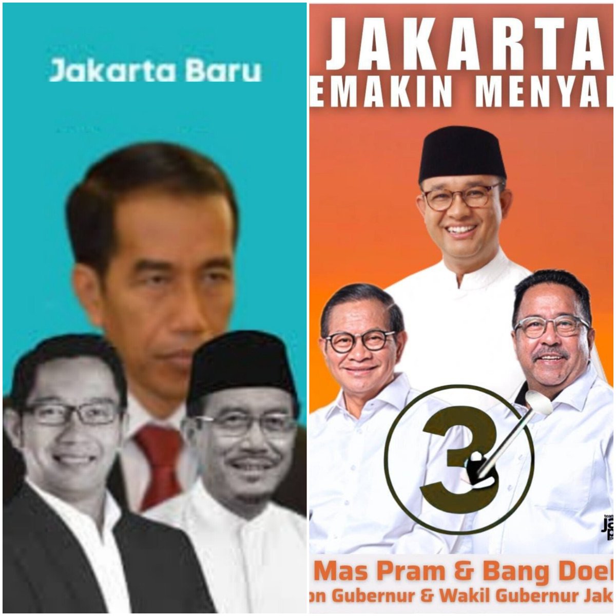 Untuk saudaraku warga Jakarta tentukan pilihan kalian?

RK-Suswono boneka Mulyono.
Atau
Pram-Doel yg bersama Anies.

Jakarta baru yg seakan melupakan kerja Gub sebelumnya.
Atau
Jakarta Menyala yg akan menyempurnakan kerja Gub sebelumnya.

Biru atau oranye.

Yg pilih Pram-Doel