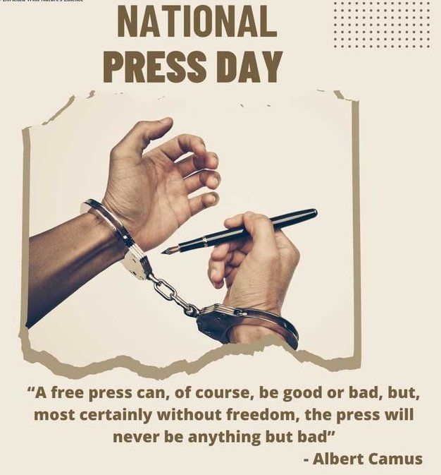 Greetings to the press and media community on the occasion of #NationalPressDay. A free press is a prerequisite for a vibrant and functioning democracy. In today's fast changing world compounded by numerous challenges, it has become even more important for the press to uphold its