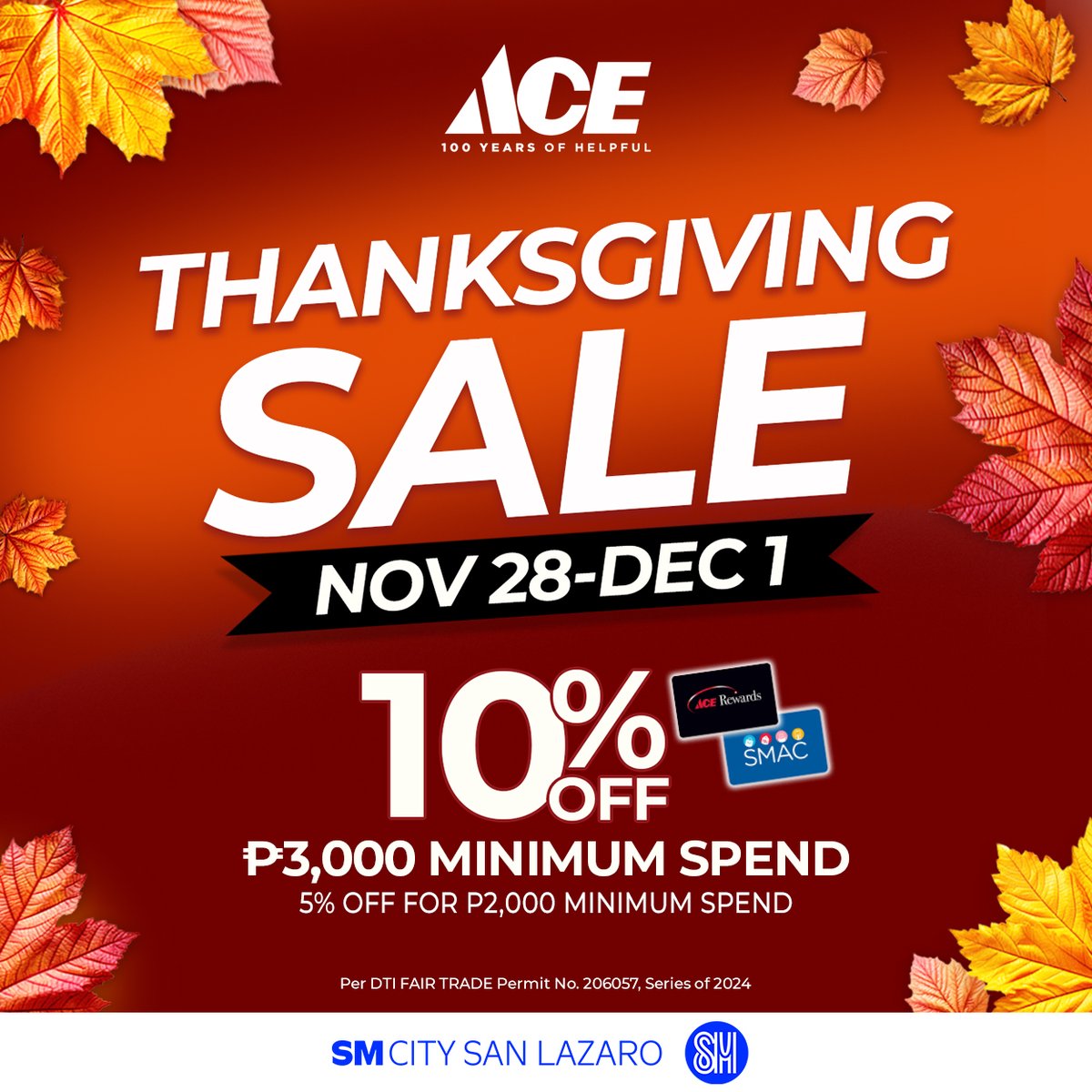 smcitysanlazaro's tweet image. Prepare to give thanks and save BIG at the ACE Thanksgiving Sale here in #SMSanLaz on Nov 28 - Dec 1! Save the date here 👉 tinyurl.com/3v4zysbf ​

📍 Located at 2nd Level, South Wing

#ACEHardwarePH #ACEHelpful
#EverythingsHereAtSM #AweSM #ShareTheVibesAtSMSanLaz