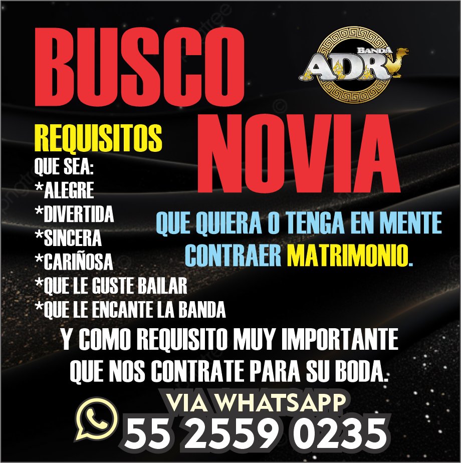 Bandaadr2014's tweet photo. #busconovia #REQUISITOS #quequieracasarse #contrata #bandaADR #ViaWhatsapp https://t.co/otbAzDurYP https://t.co/EOukQLD0ti