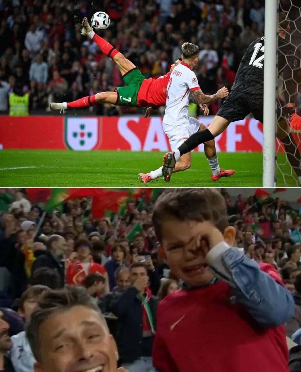 O menininho chorando simplesmente por ter tido a oportunidade de ver um golaço de bicicleta de Cristiano Ronaldo ao vivo…

NADA paga esse sentimento. ❤️