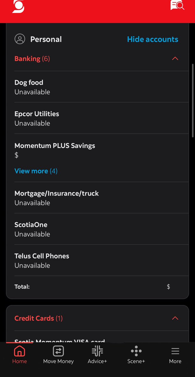 _rinndh's tweet photo. @ScotiabankHelps @scotiabank Really, @scotiabank ? This is as of 2030hrs MST today (Nov 15) - when are you going to admit you royally f’d up?  These are not credit card accounts….. https://t.co/qNL4PHtkxB